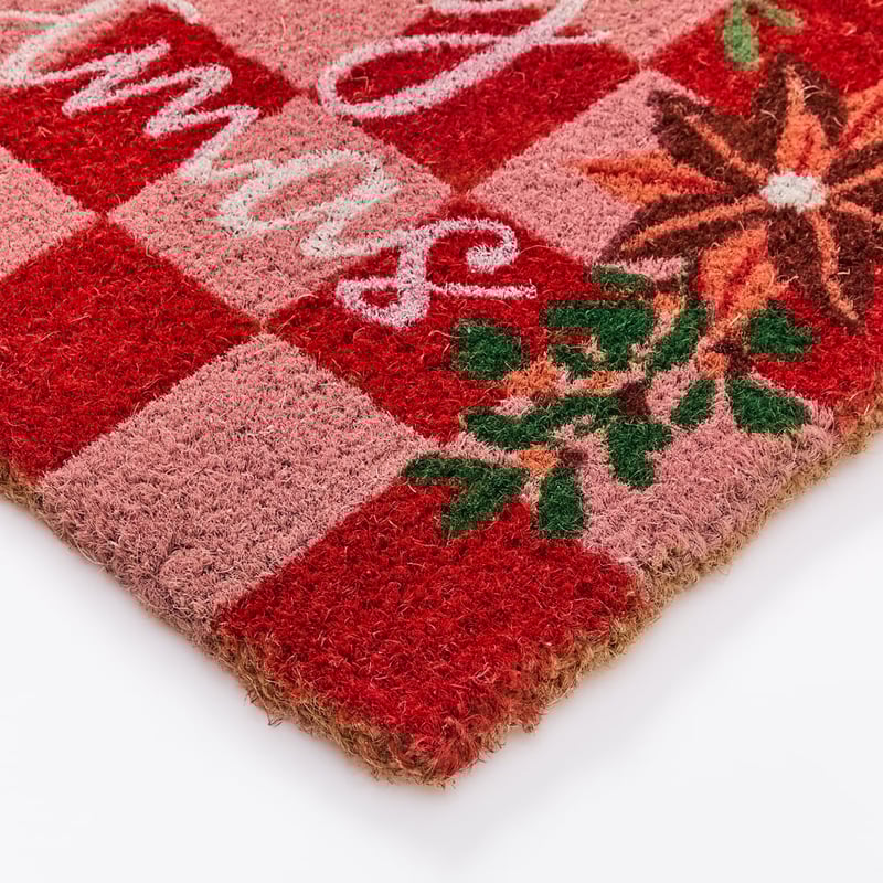 Coir Merry Christmas Check Doormat