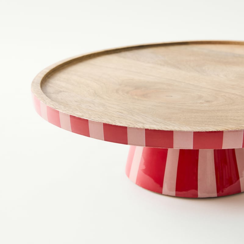 Christmas Red & Pink Mango Wood Cake Stand
