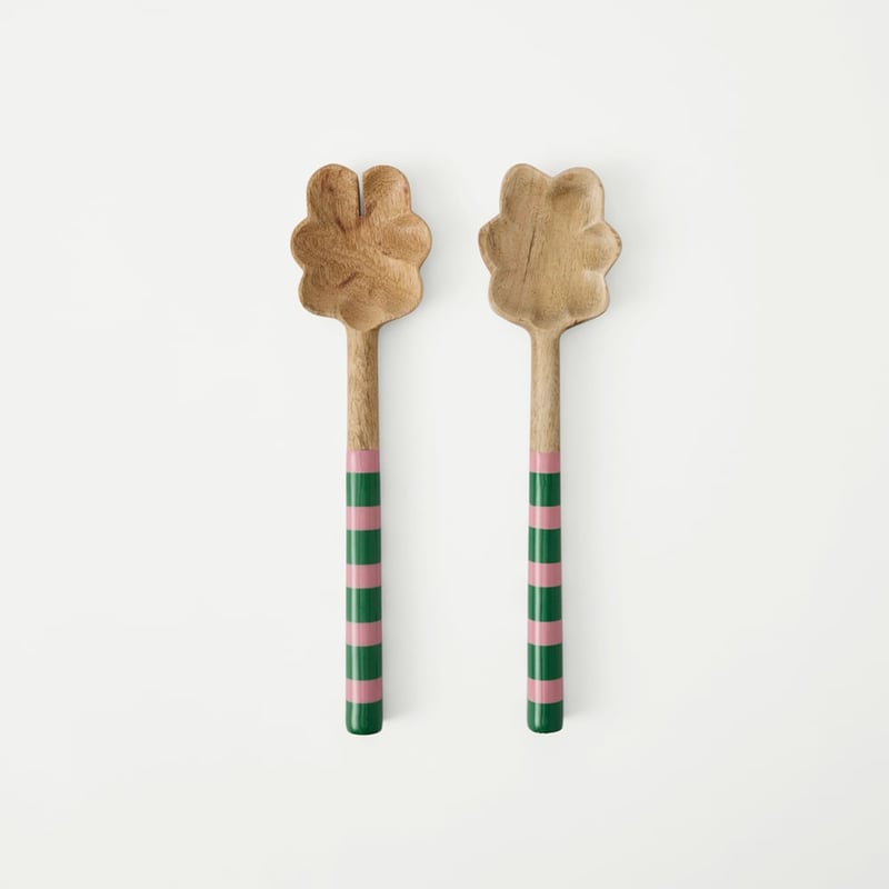 Christmas Pink & Green Mango Wood Salad Servers Pack of 2