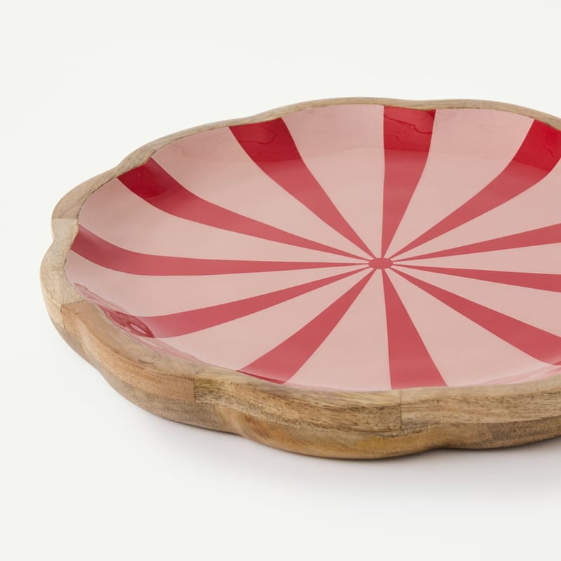 Christmas Red & Pink Mango Wood Scalloped Platter