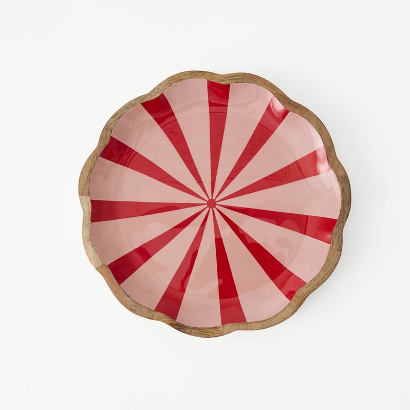 Christmas Red & Pink Mango Wood Scalloped Platter