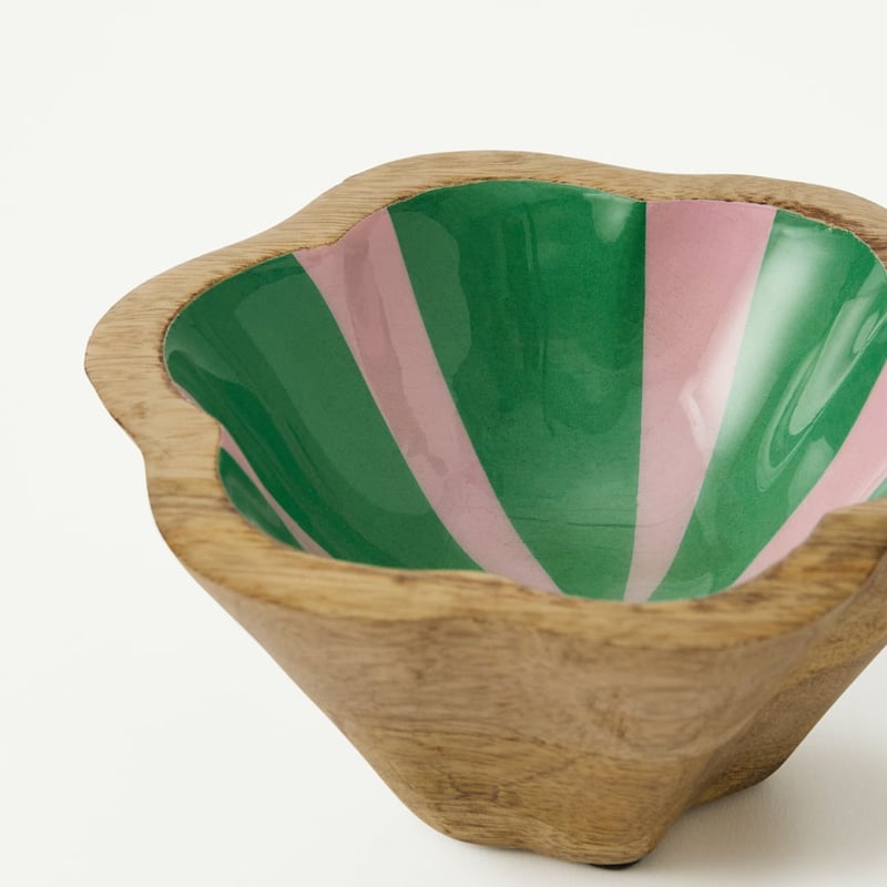 Christmas Pink & Green Mango Wood Small Bowl