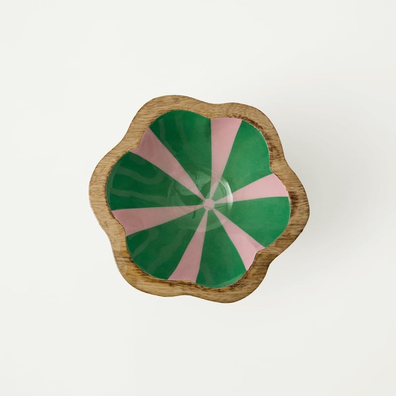 Christmas Pink & Green Mango Wood Small Bowl