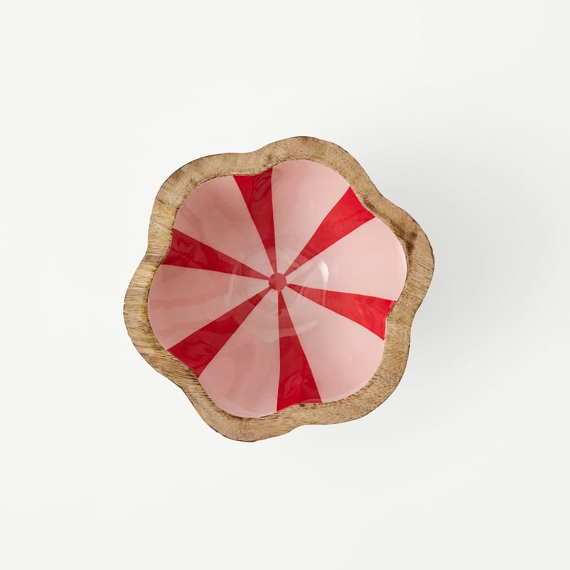 Christmas Red & Pink Mango Wood Small Bowl
