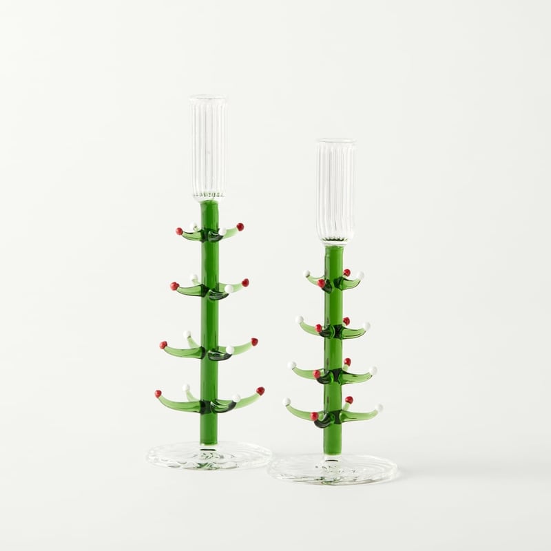 Christmas Tree Green Glass Candleholder