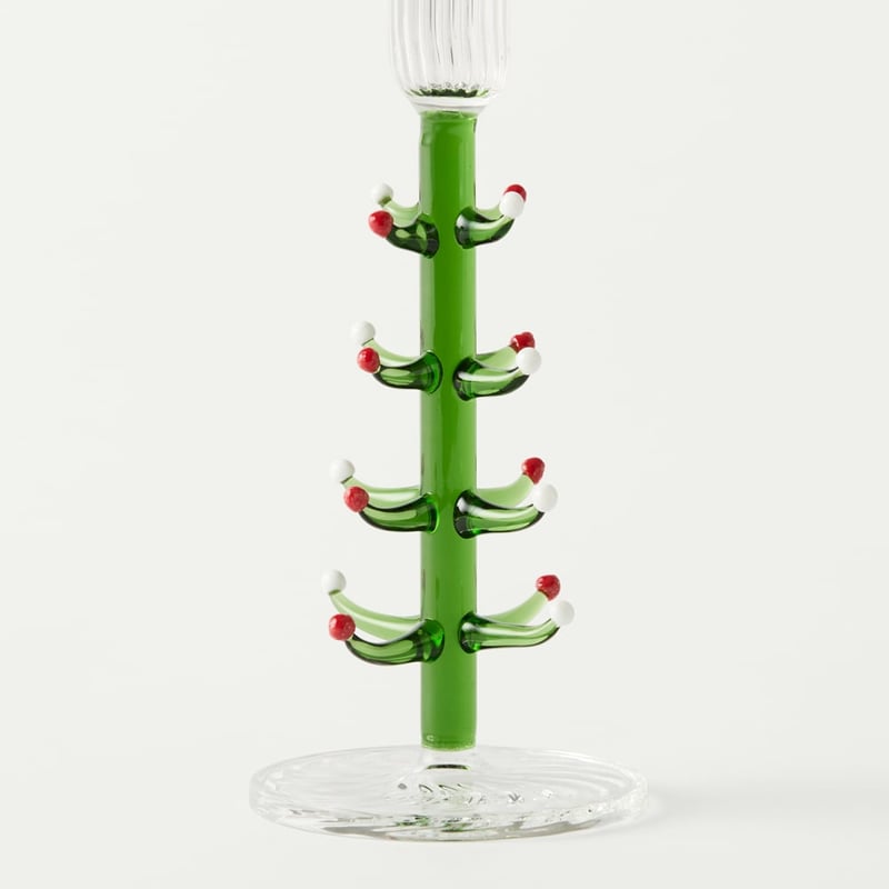 Christmas Tree Green Glass Candleholder