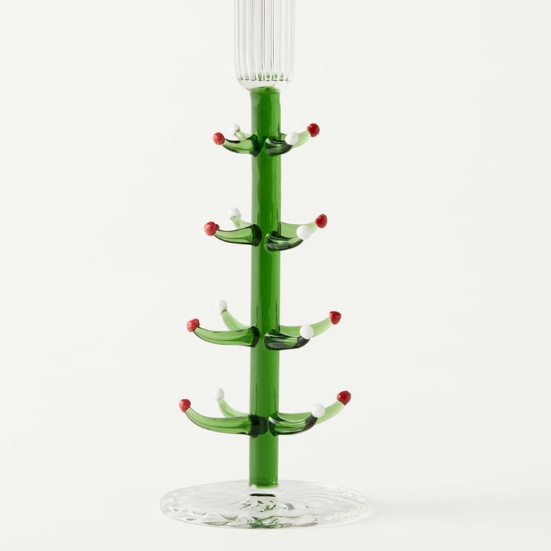 Christmas Tree Green Glass Candleholder