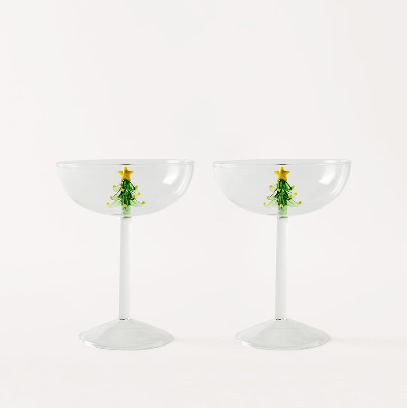 Christmas Green Tree Coupe Glass Pack of 2