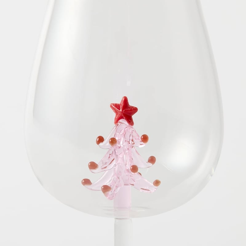 Christmas Pink Tree Wine Glass Pack of 2