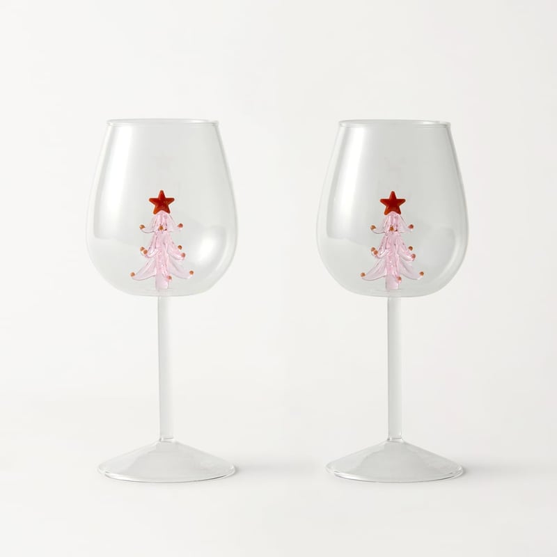 Christmas Pink Tree Wine Glass Pack of 2