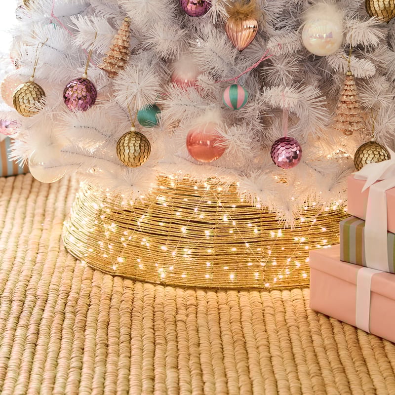 Sparkling Gold Tree Skirt with LED Lights