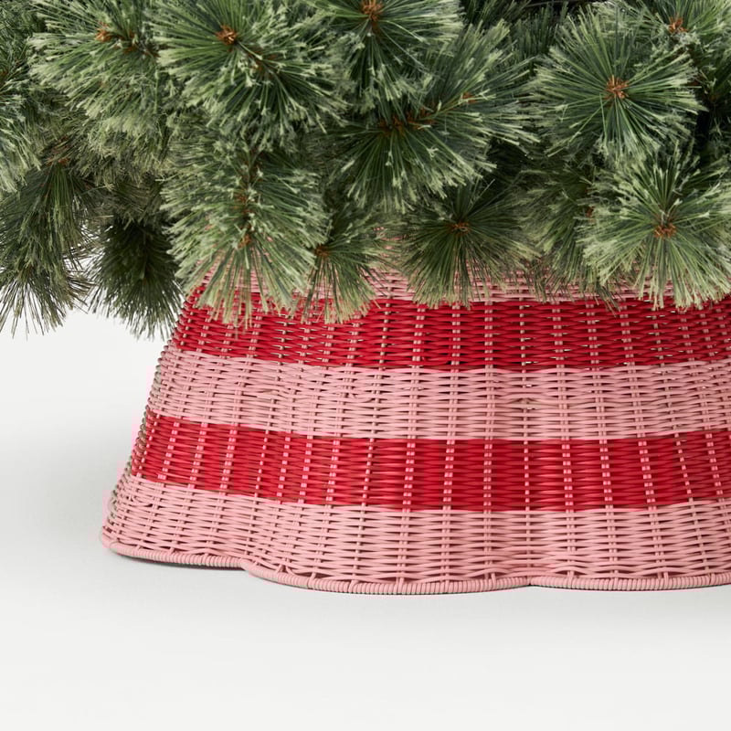 Festive Pink & Red Stripe Scalloped Tree Skirt
