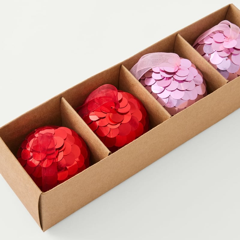 Sequin Red & Pink Decorations Set of 4