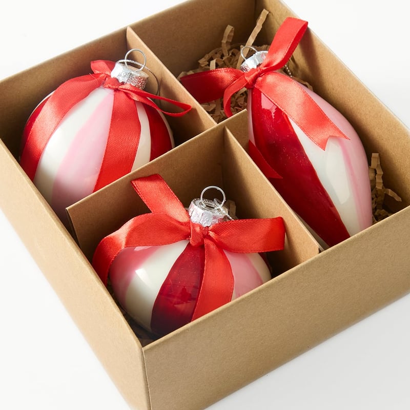 Vintage Glass Red, Pink & White Candy Cane Ornament Set of 3