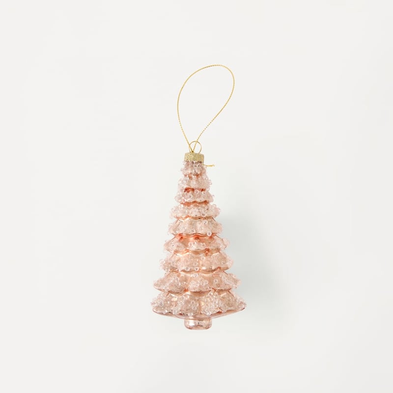 Vintage Glass Pink Frosted Tree Ornament