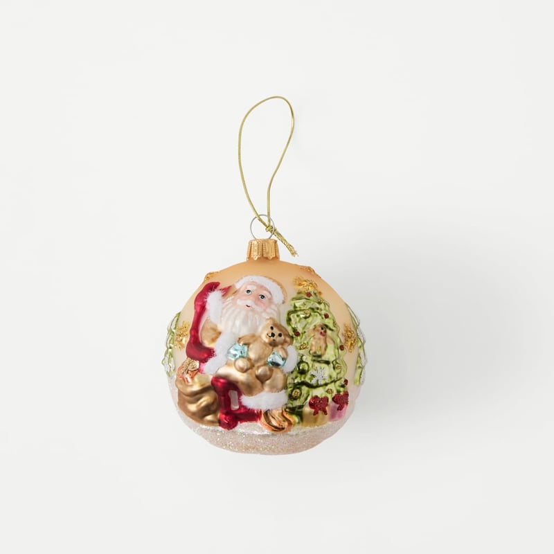 Vintage Glass Gold Santa & Teddy Ornament