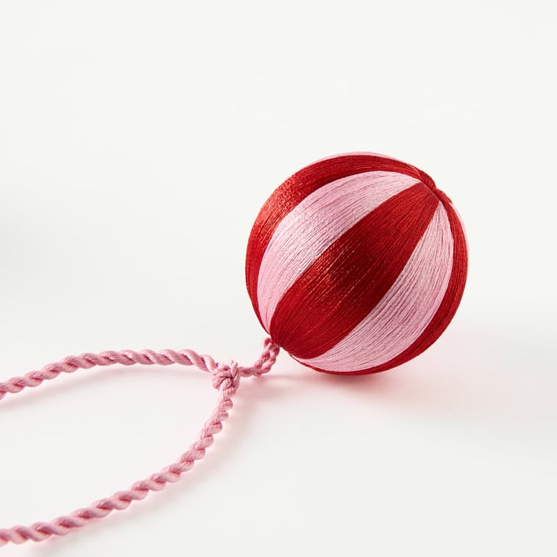 Red & Pink Thread Stripe Ball Garland
