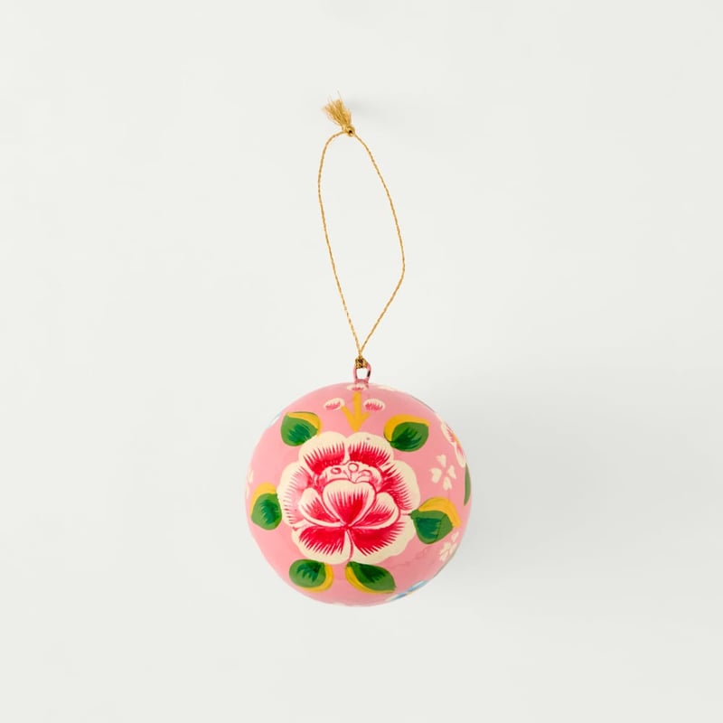 Papier Mache Bright Pink Flower Bauble