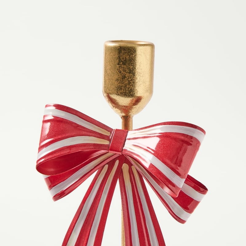 Festive Red, White & Gold Bow Candleholder