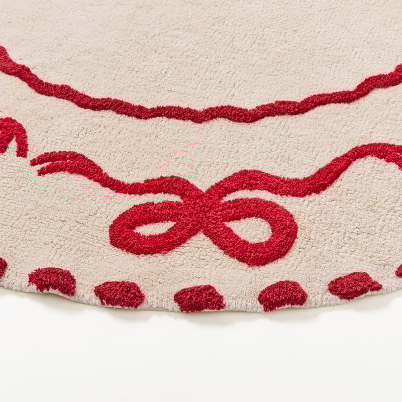 Bow Red & Natural Round Rug