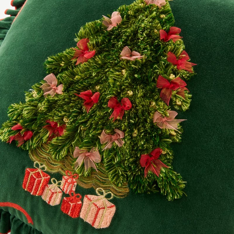 Festive 12 Days of Christmas Green Frill Cushion