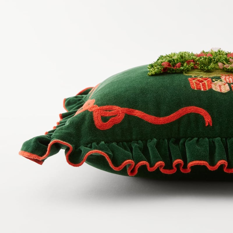 Festive 12 Days of Christmas Green Frill Cushion