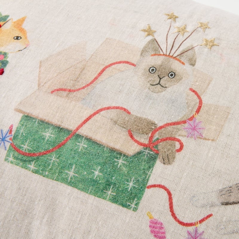 Festive Cats Linen Cushion