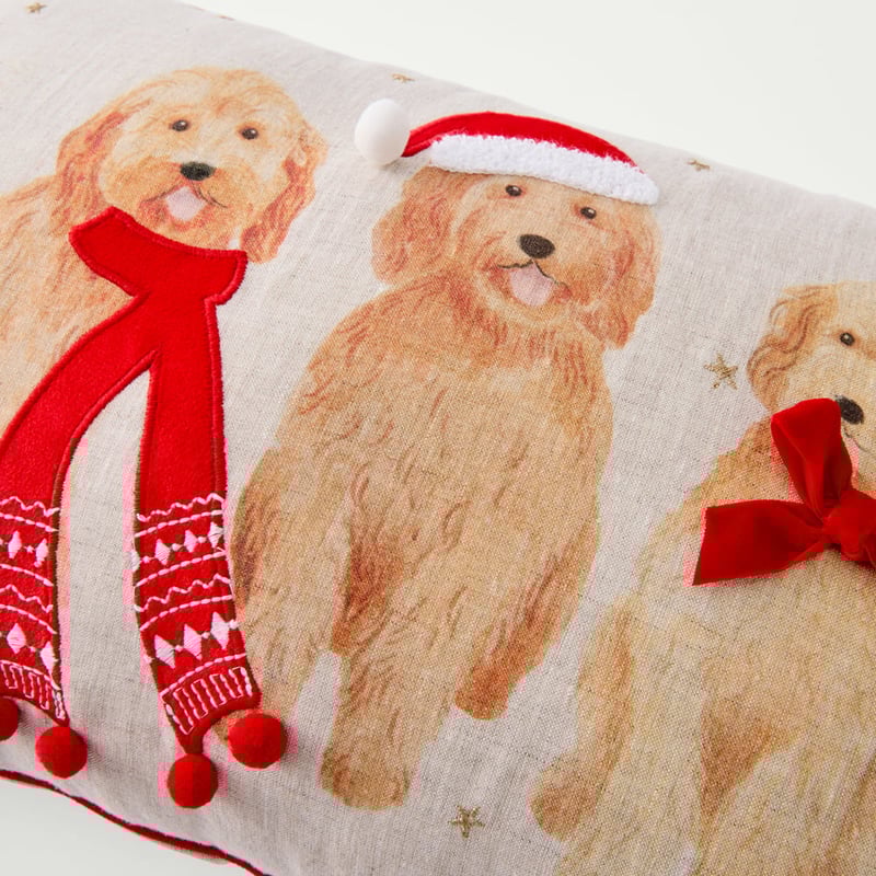 Festive Cavoodles Linen Cushion