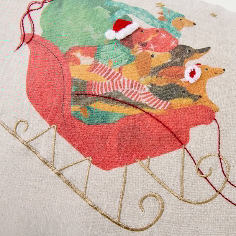 Festive Dachshunds Linen Cushion