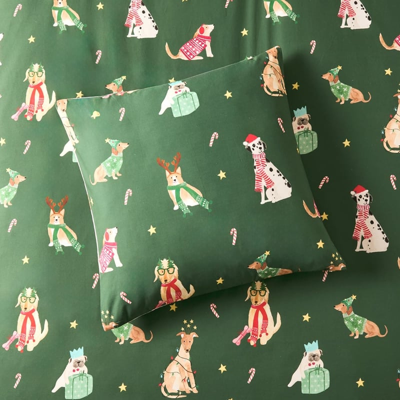 Christmas Dogs Green Quilt Cover Set