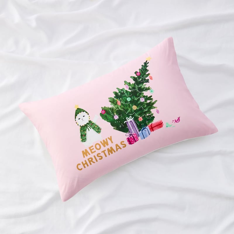 Meowy Christmas Text Pillowcase