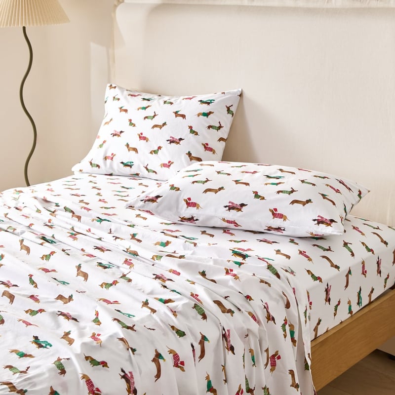 Christmas Dachshund White Sheet Set