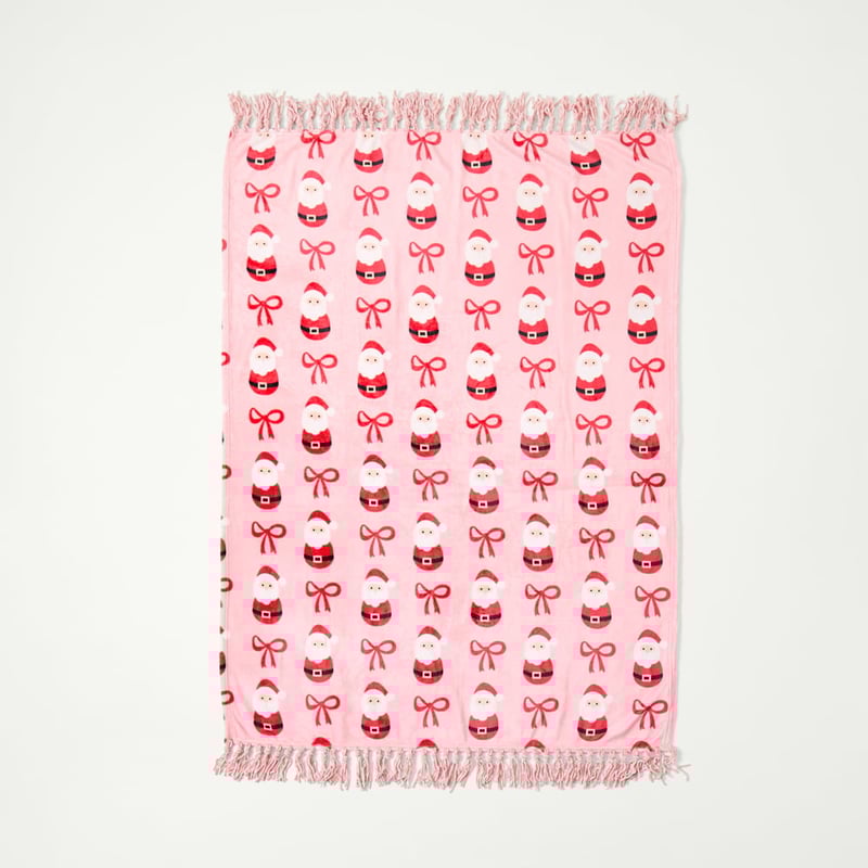 Aspen Festive Santa Pink Fleece Tassel Throw