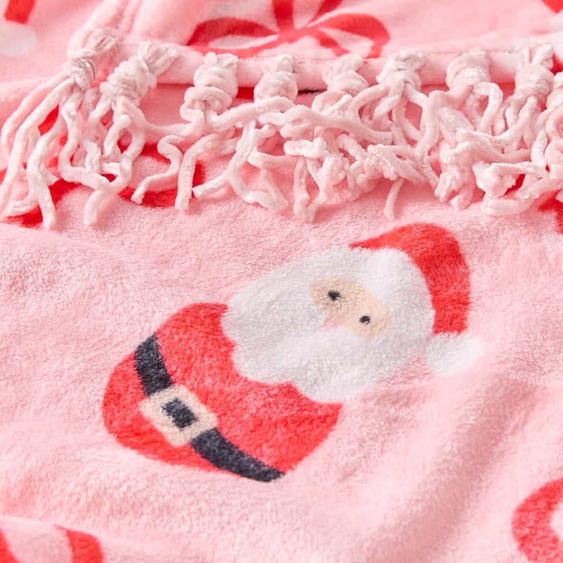 Aspen Festive Santa Pink Fleece Tassel Throw