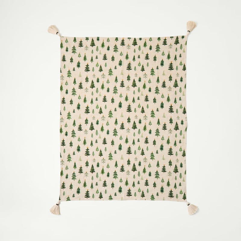 Green Tree Festive Cotton Throw