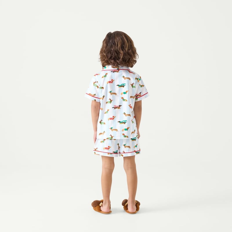 Kid's Christmas Dachshund Blue Short Pyjama Set