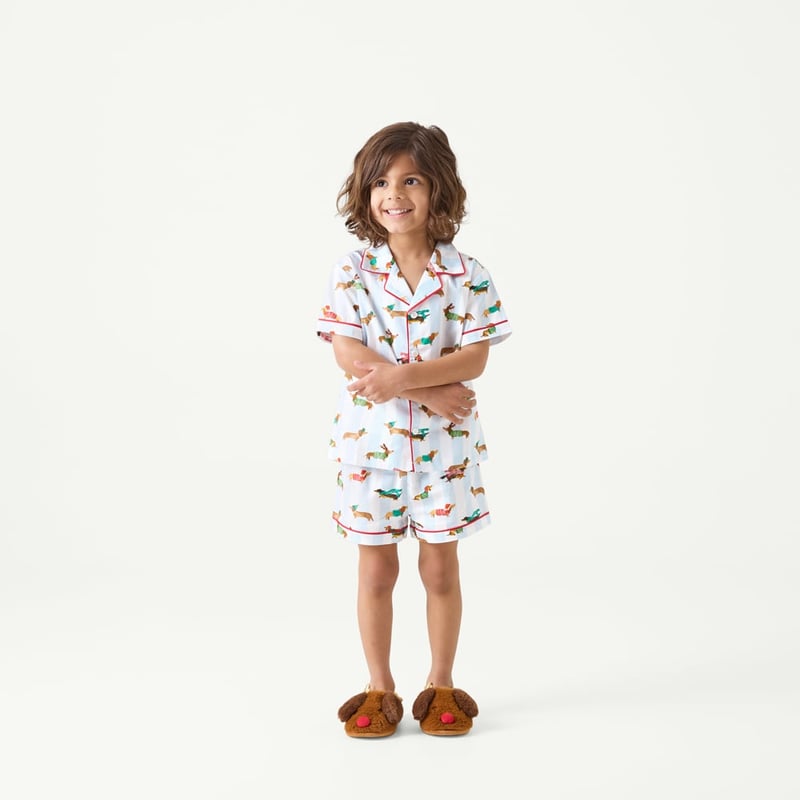 Kid's Christmas Dachshund Blue Short Pyjama Set
