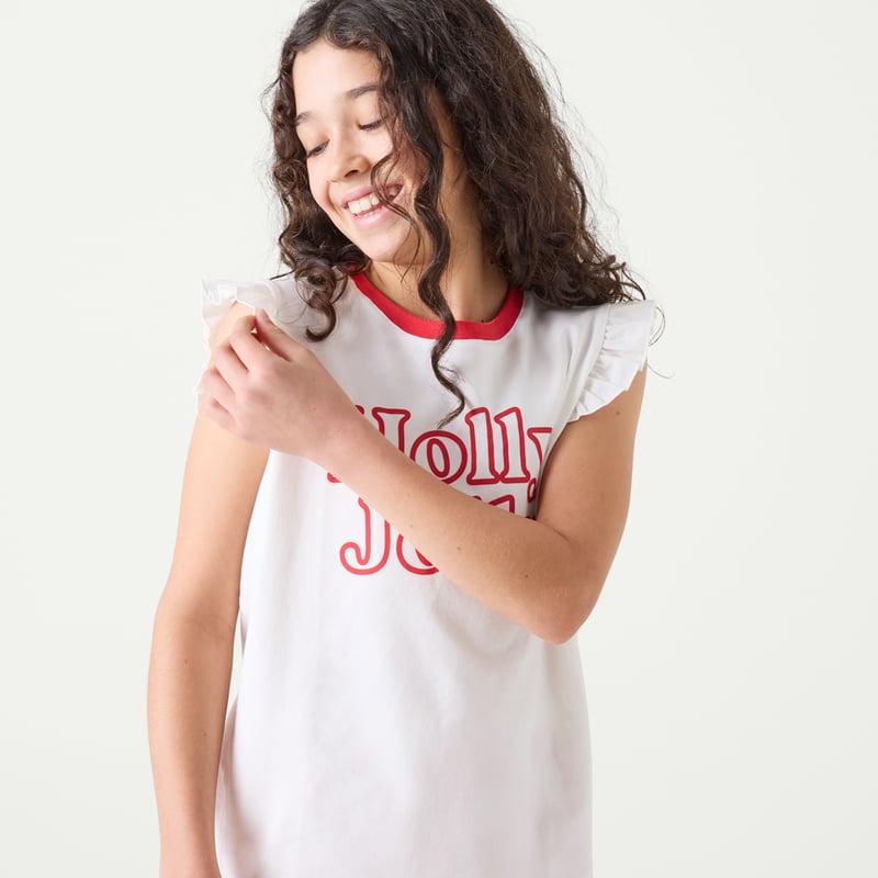 Kid's Ruffle Holly Jolly Red Short Pyjama Set