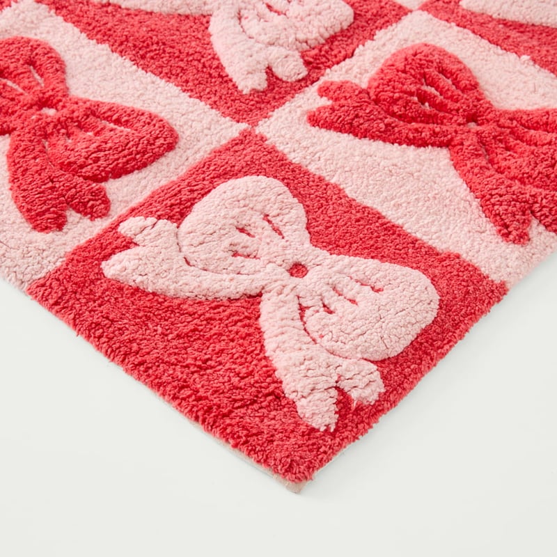 Christmas Bow Pink & Red Bath Mat