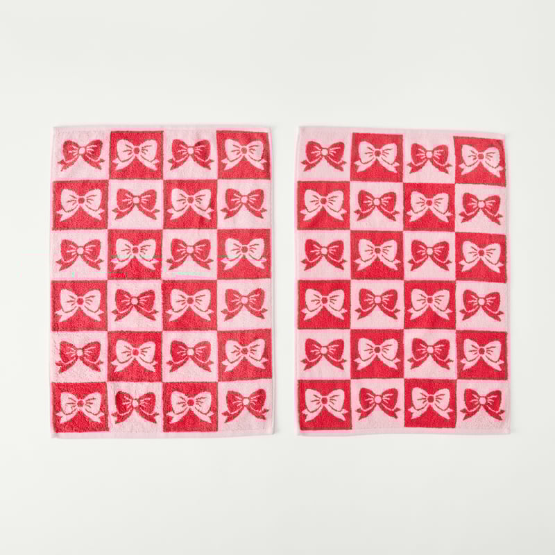 Christmas Bow Pink & Red Hand Towel Pack of 2