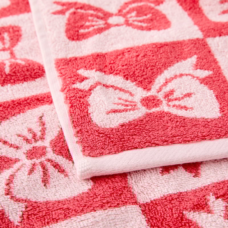 Christmas Bow Pink & Red Hand Towel Pack of 2