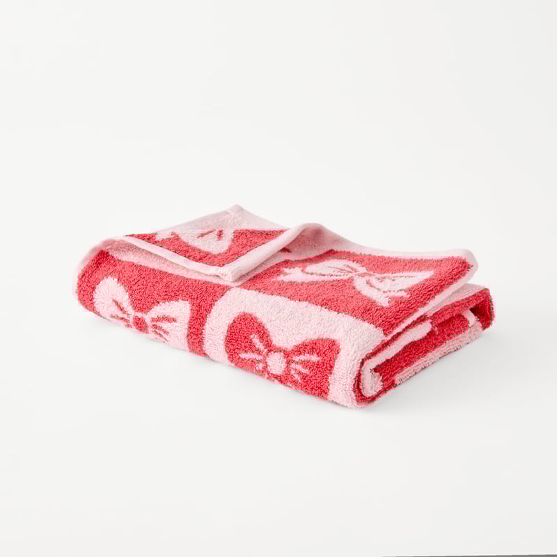 Christmas Bow Pink & Red Hand Towel Pack of 2