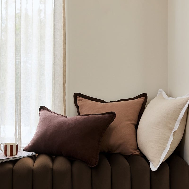 Belgian Chocolate Vintage Washed Linen Long Cushion