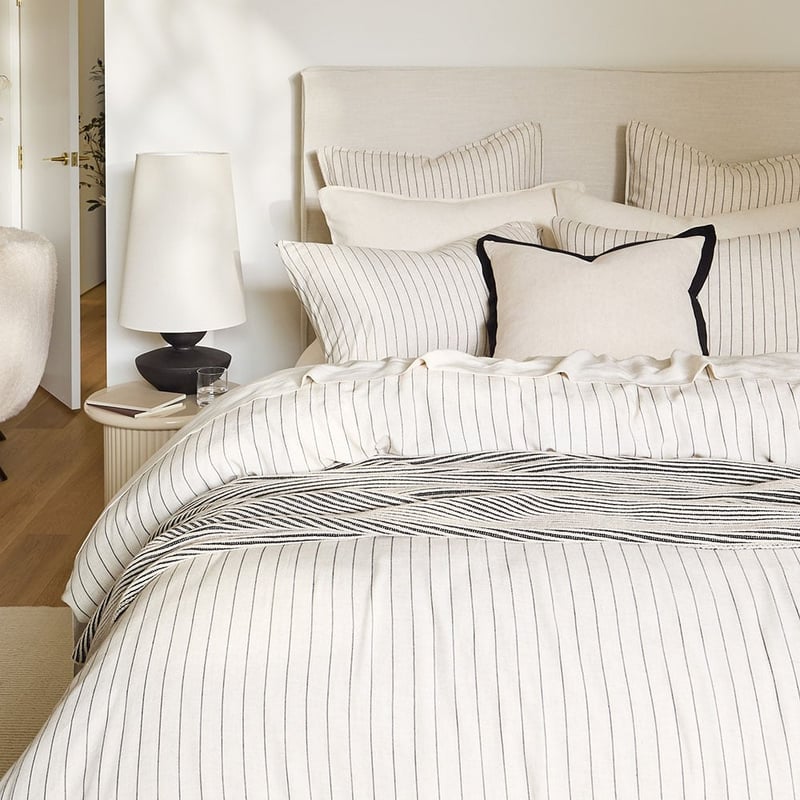 Washed Bamboo Linen Black & Natural Stripe Quilt Cover Set + Separates
