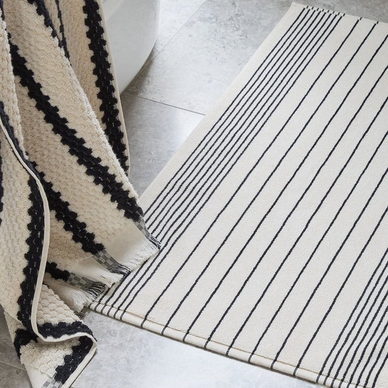 European Gabriella Natural & Black Turkish Cotton Bath Mat