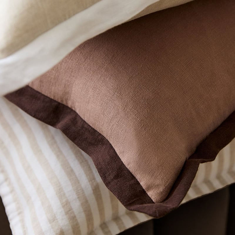 Belgian Vintage Washed Linen Linen & White Bengal Stripe Cushion