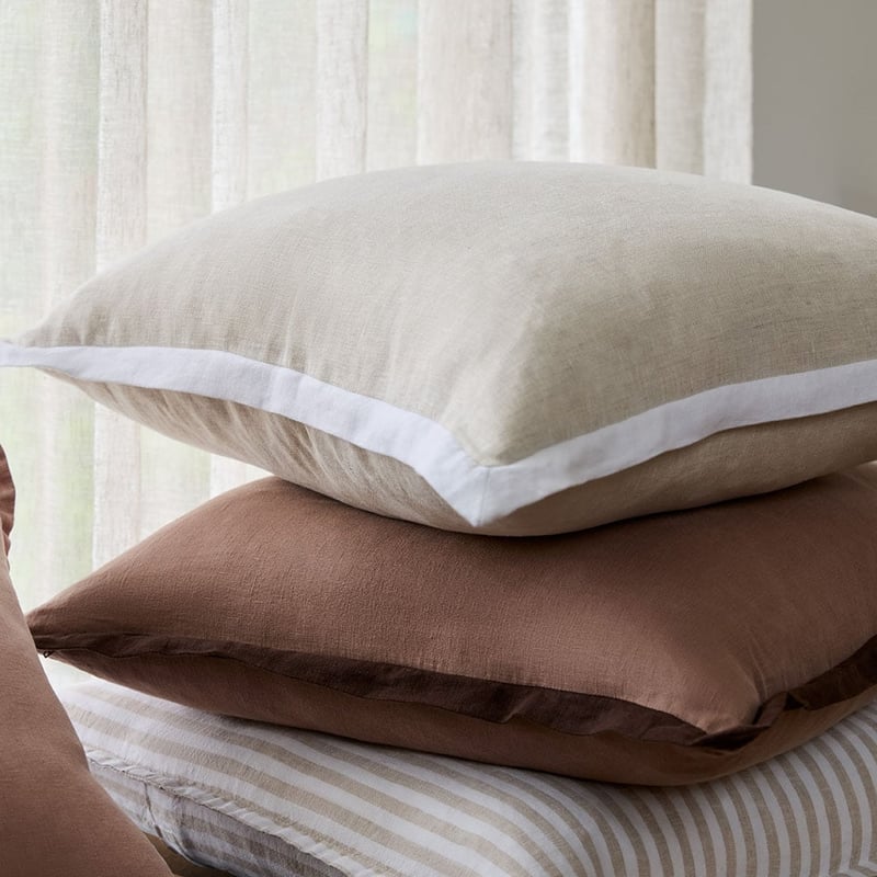 Belgian Vintage Washed Linen Linen & White Border Cushion