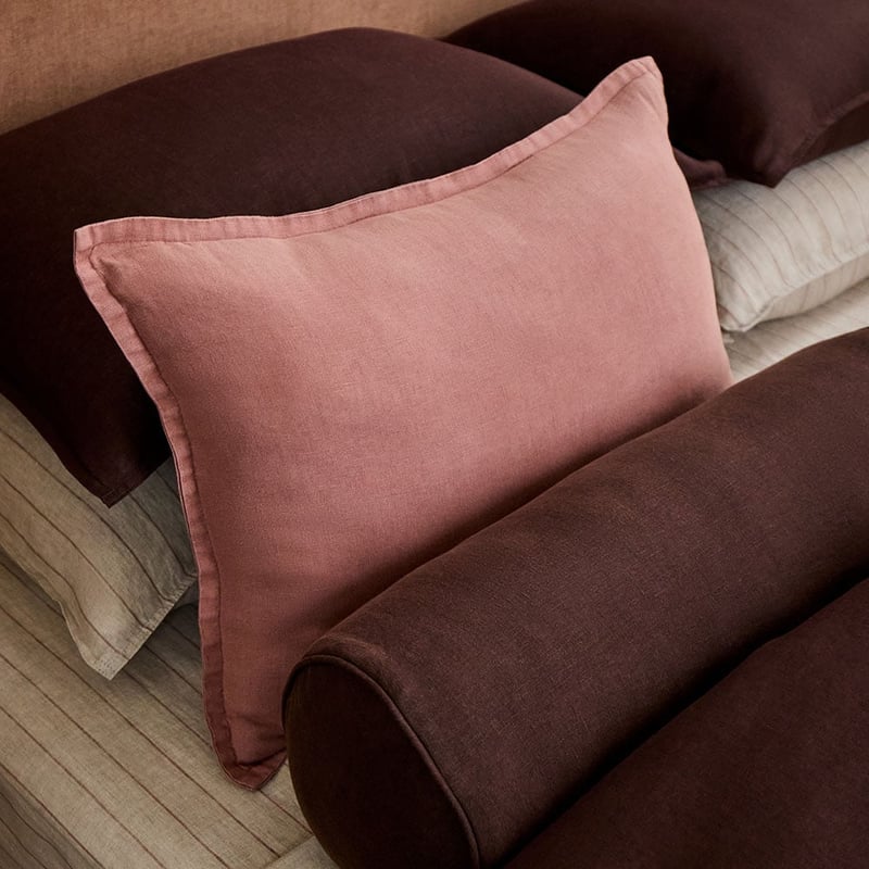 Belgian Pink Glow Vintage Washed Linen Long Cushion