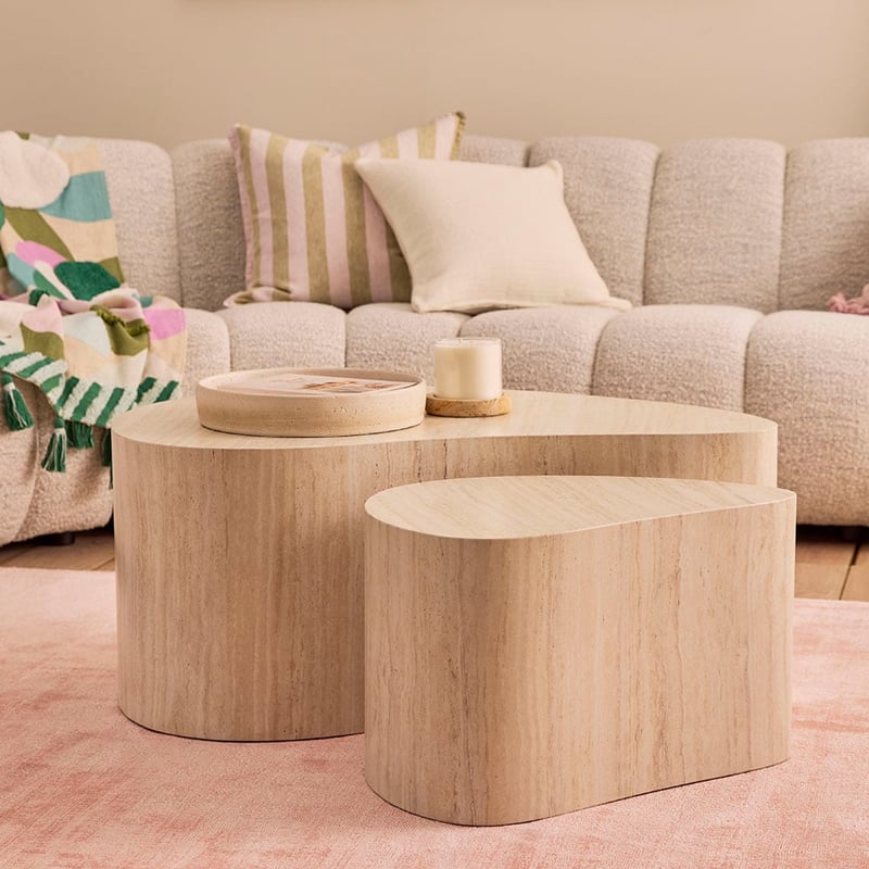 Ely Faux Travertine Coffee Table Set