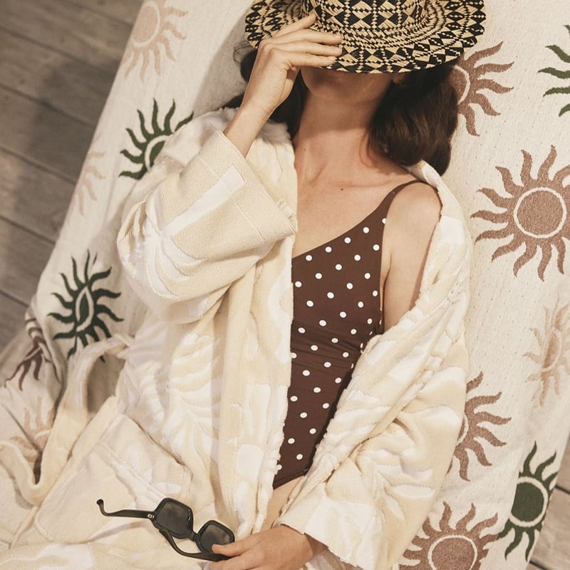 Cream Motif Terry Textured Beach Robe